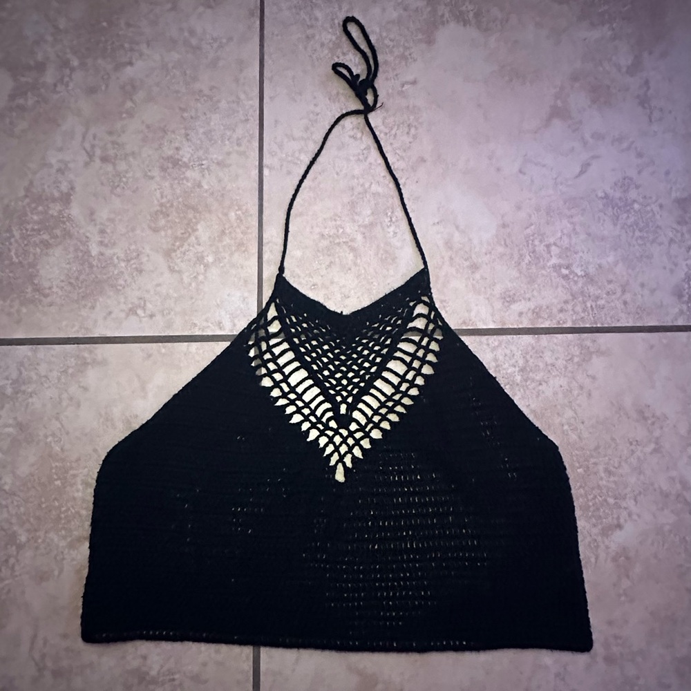 Black Halter Knit Crop Top